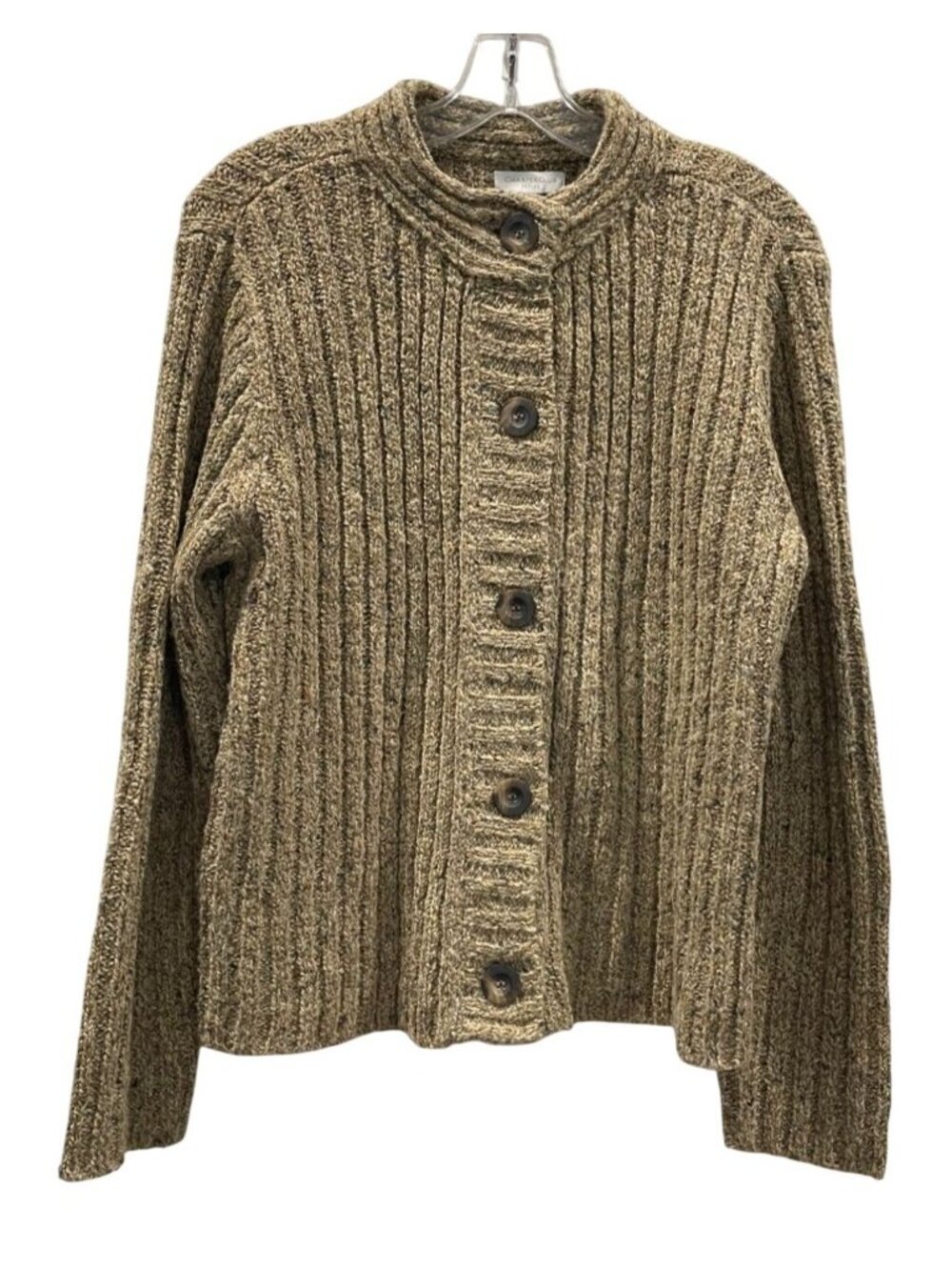 Charter Club Wool Blend Ribbed Knit Cardigan PL Tan Layers Old Money Academia